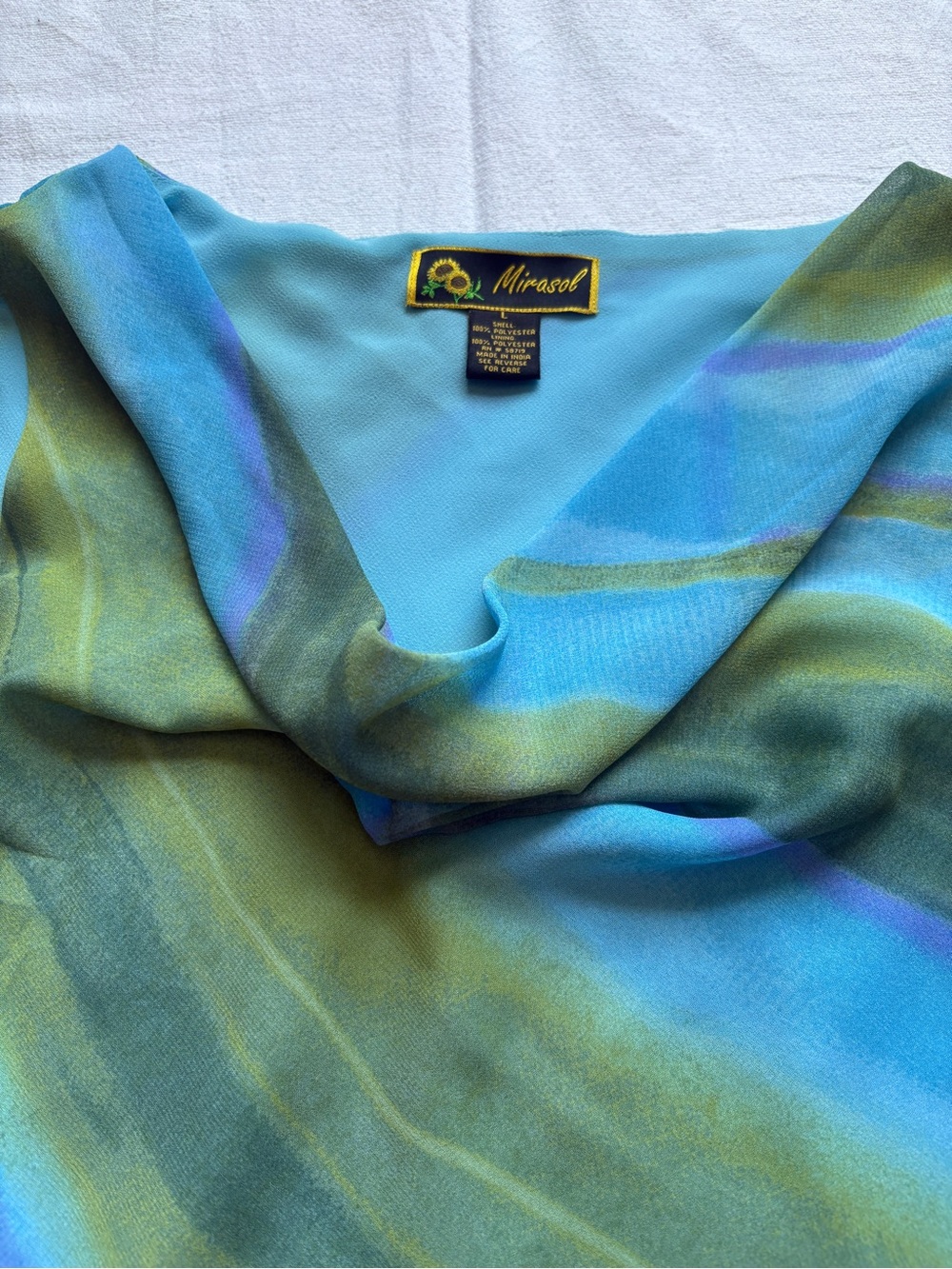 Mirasol Bright Blue Sleeveless Cowl Neck Top SZ L, elegant, cena, cóctel - Picture 4 of 12